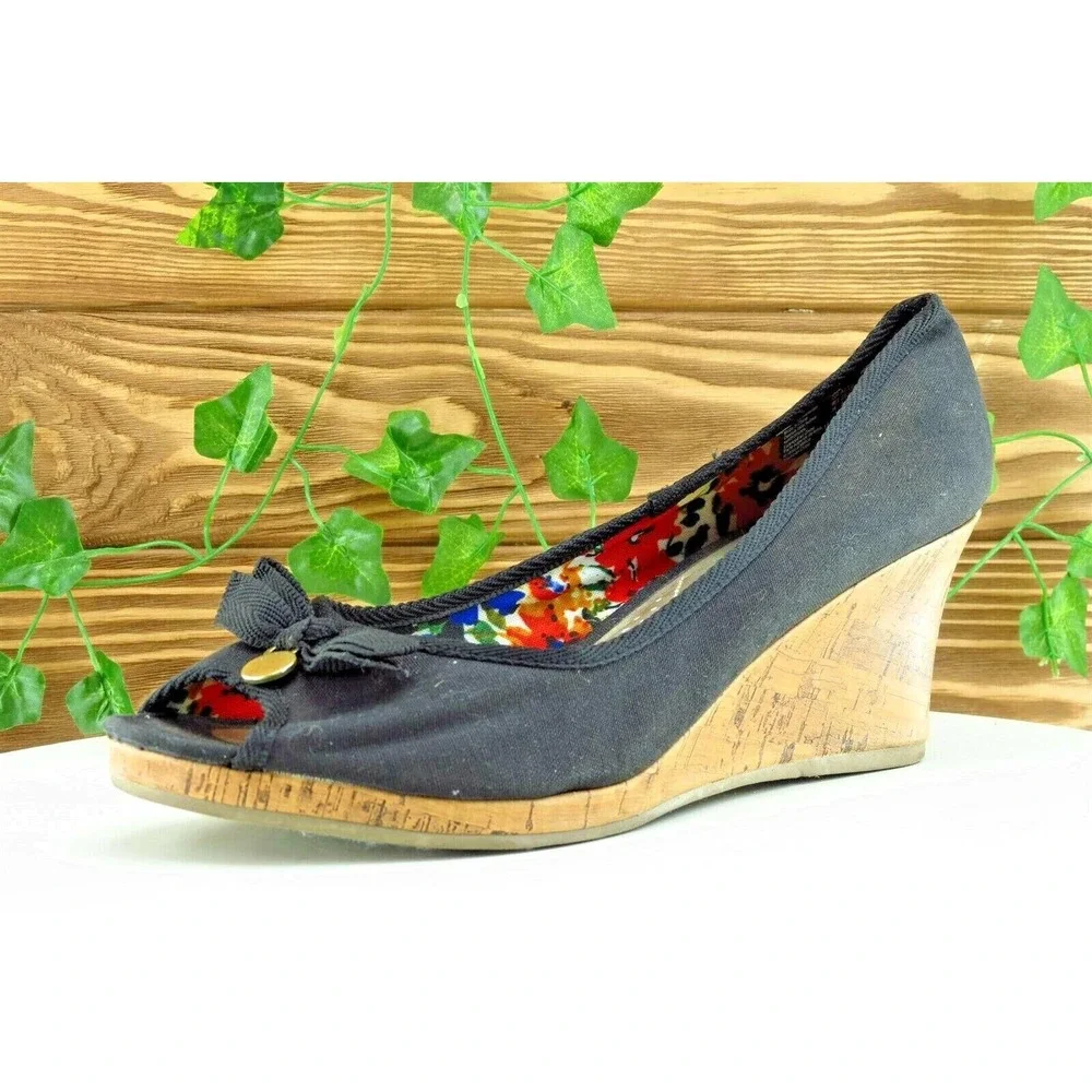 Dexflex Comfort Women Sz 10 W Black Wedge Fabric Shoes